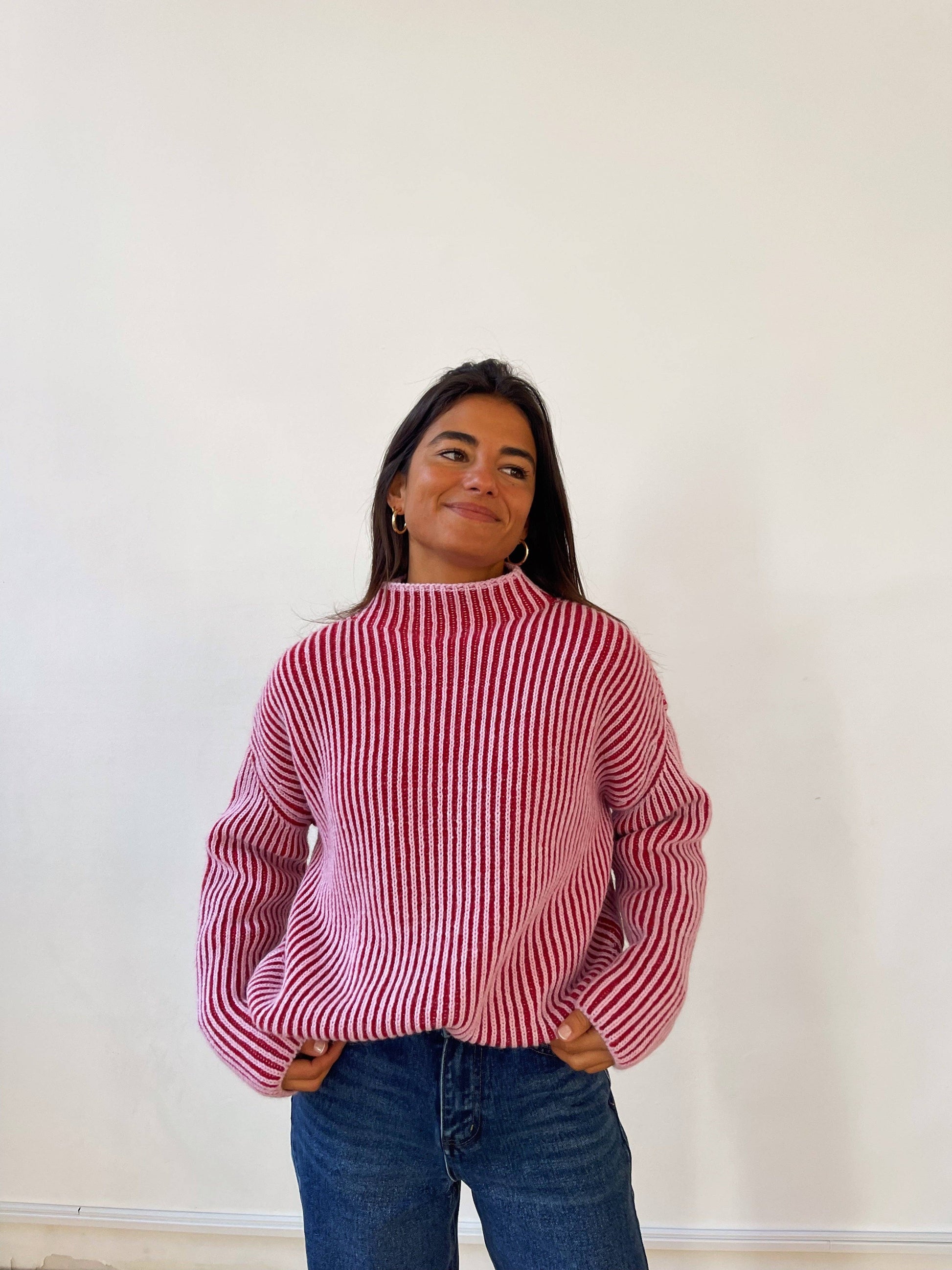 Strickpullover rosa rot gestreift