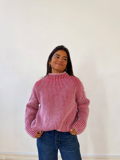 Strickpullover rosa rot gestreift