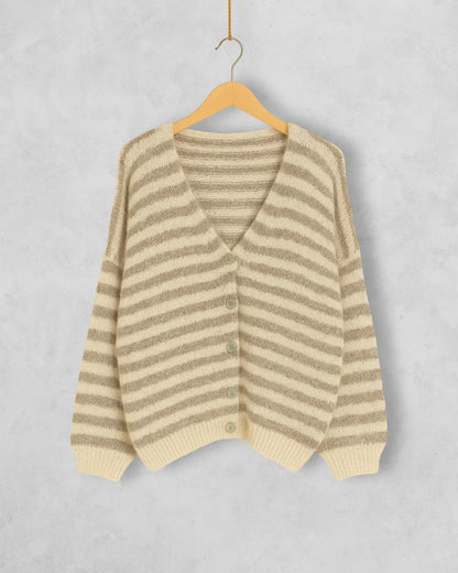 Warme gestreifte Strickjacke Damen