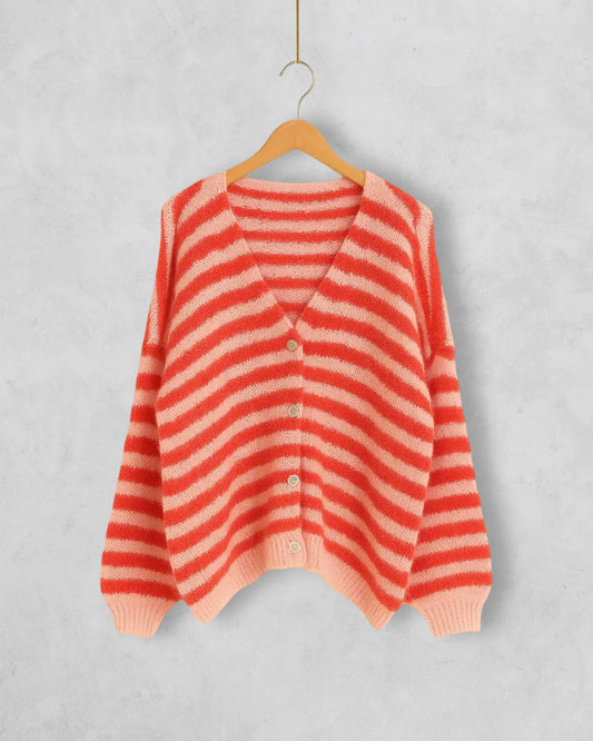 Strickjacke rosa rot gestreift