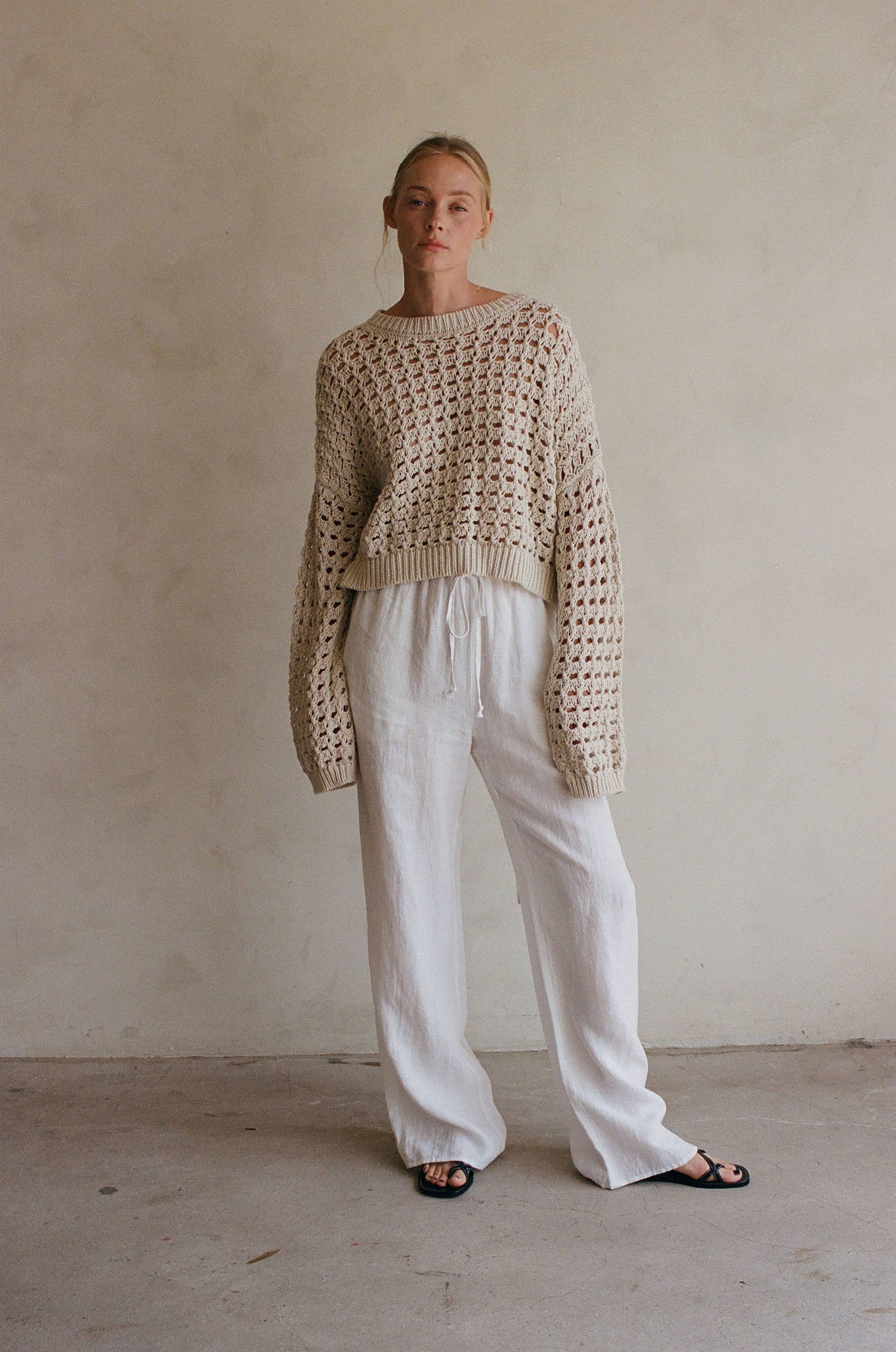 Atmungsaktiver Baumwoll-Leinen-Pullover mit lockerer Passform