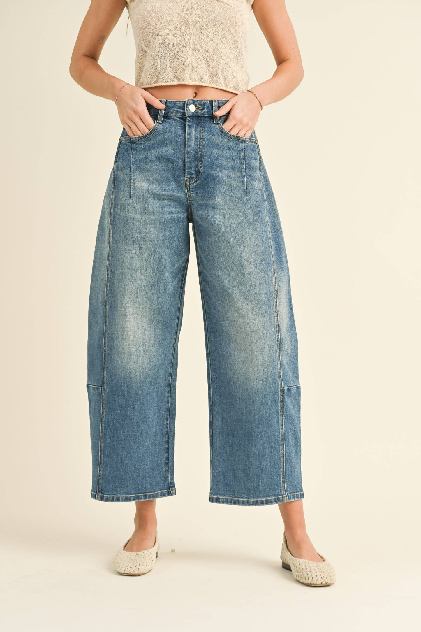 Barrel-Jeans in blau