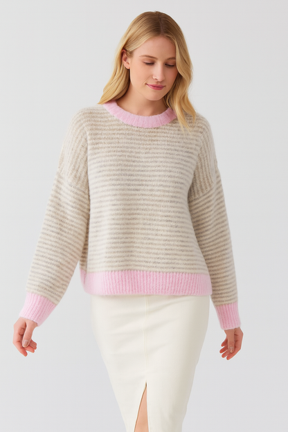 Gestreifter Oversize-Pullover mit Wolle und Alpaka-Anteil