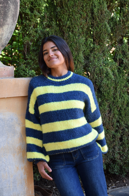 Gelb und marineblau Gestreifter Pullover AURA