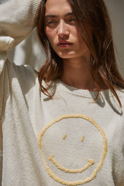 Wollpullover mit gesticktem Smiley