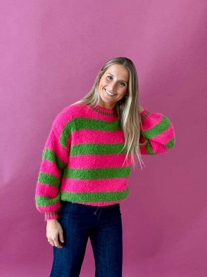 Trendpullover Aura mit Blockstreifen in Pink und Grün