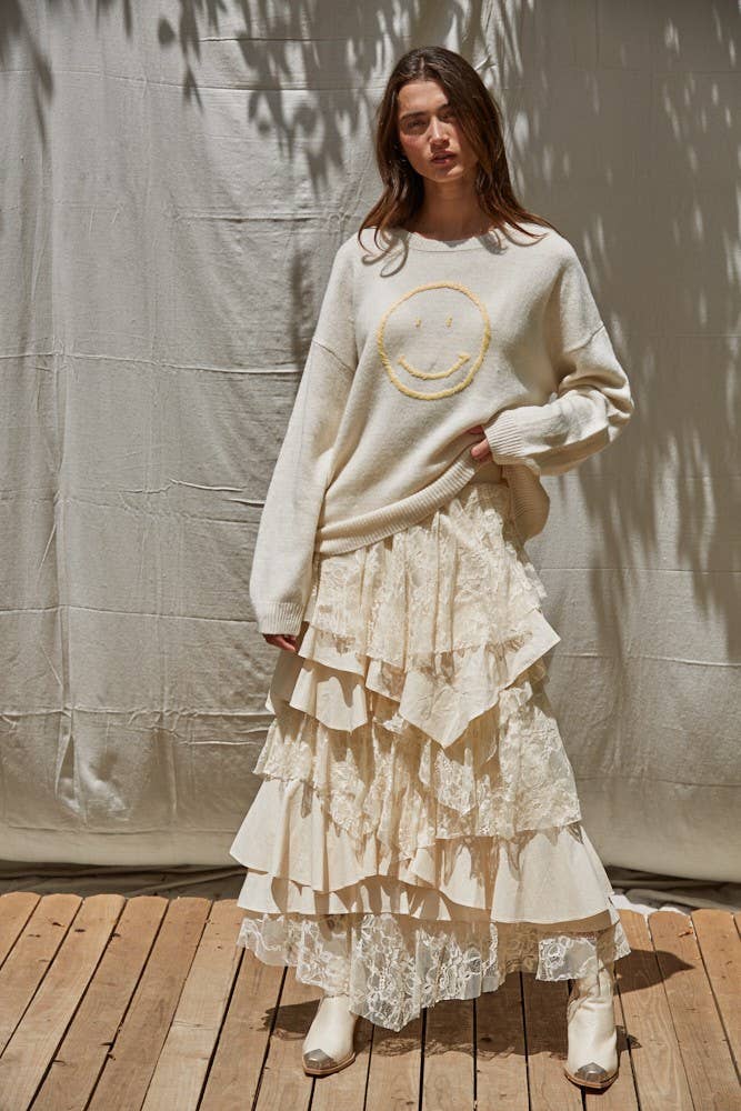 Wollpullover mit gesticktem Smiley