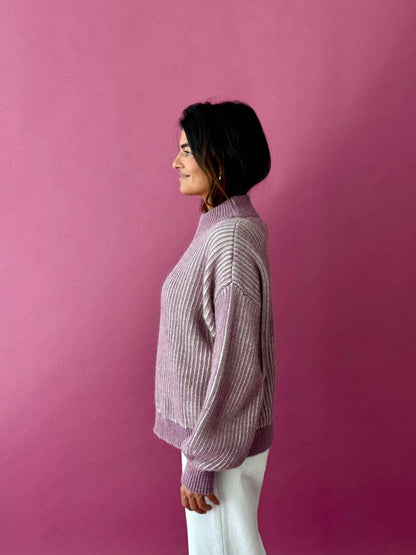 Trendpullover EMMA aus Alpaka-Wollmix – Malve und Beige