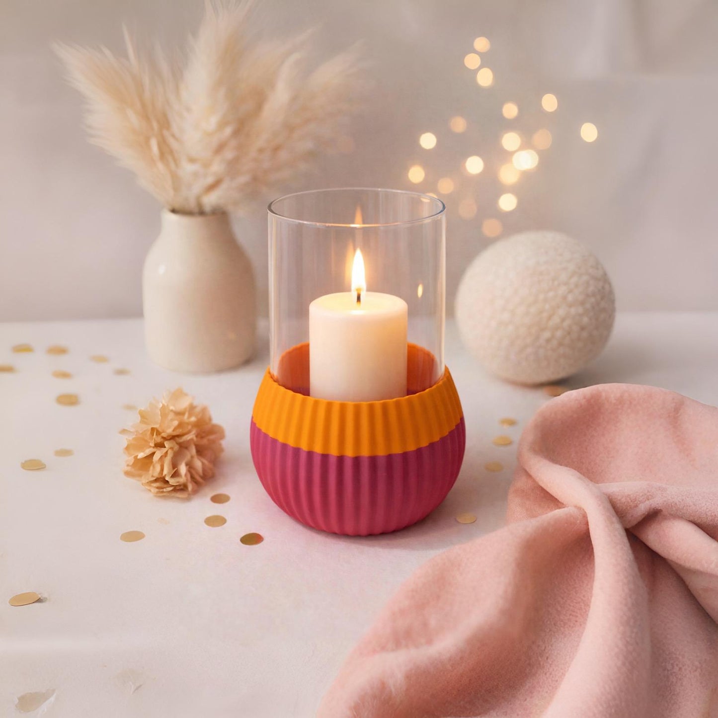 3D-gedruckter Windlichthalter geriffelt