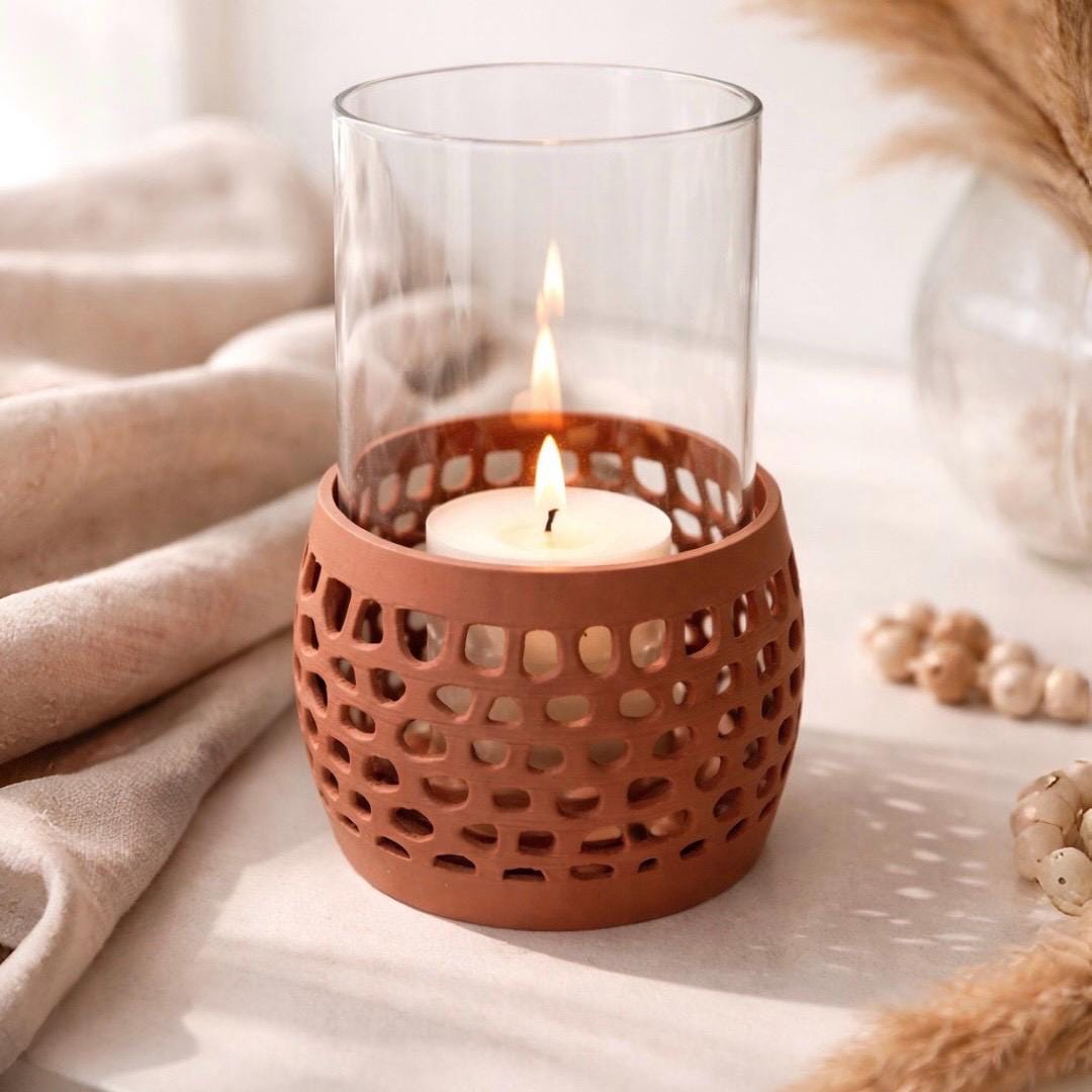 3D-gedruckter Windlichthalter mit Lochstruktur