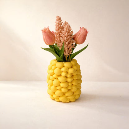 Zitronen Vase Gelb Ø10x12 cm | 3D Druck Vase mit fest integriertem Glaseinsatz | wasserdicht & sommerliche Deko