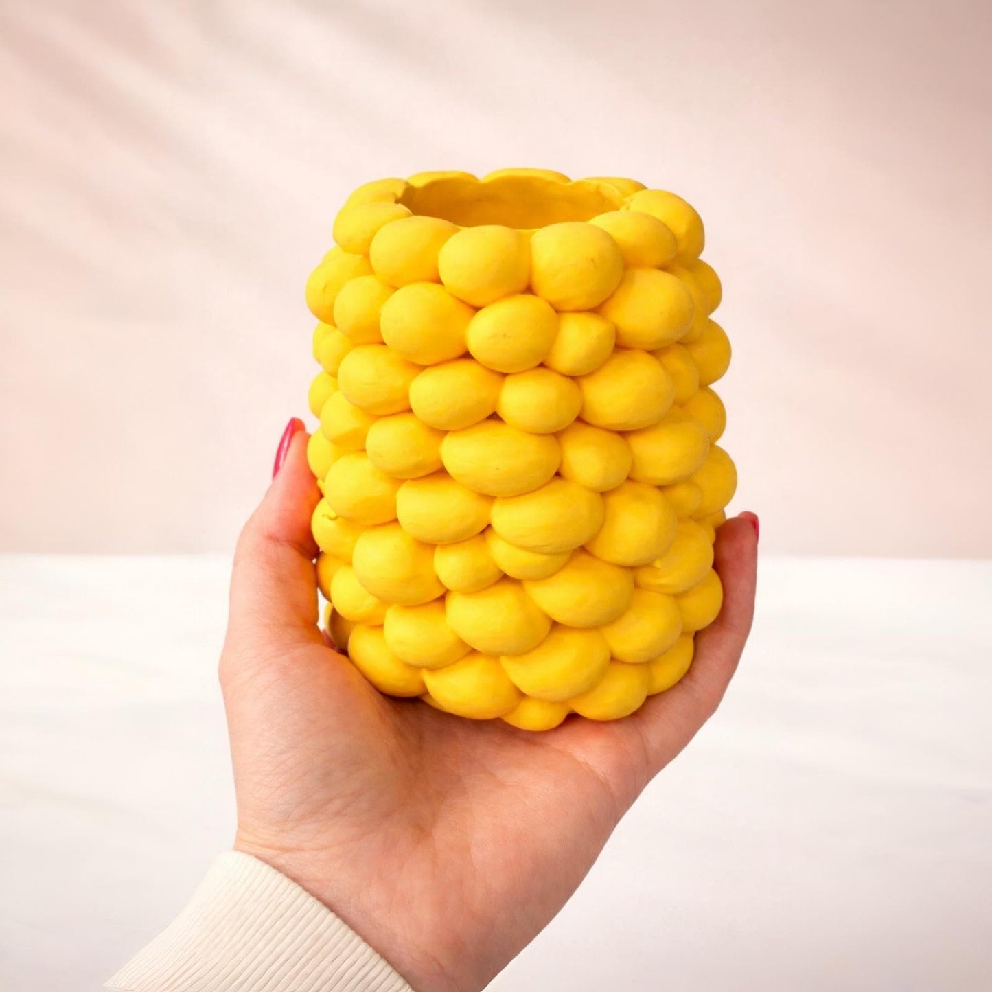 Zitronen Vase Gelb Ø10x12 cm | 3D Druck Vase mit fest integriertem Glaseinsatz | wasserdicht & sommerliche Deko