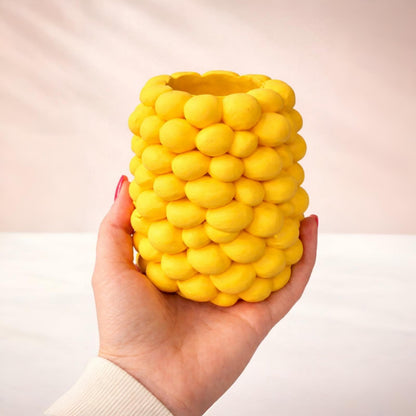 Zitronen Vase Gelb Ø10x12 cm | 3D Druck Vase mit fest integriertem Glaseinsatz | wasserdicht & sommerliche Deko