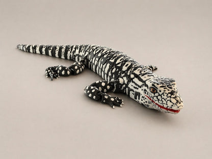 Schwarz weißer Teju Exe“  bewegliche 3D Druck Echse - Flexi Tegu