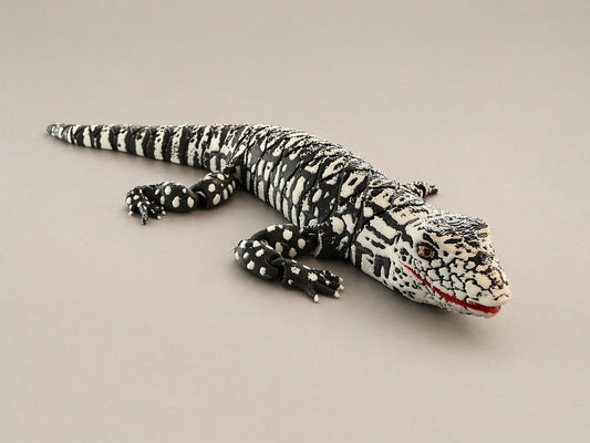 Schwarz weißer Teju Exe“  bewegliche 3D Druck Echse - Flexi Tegu