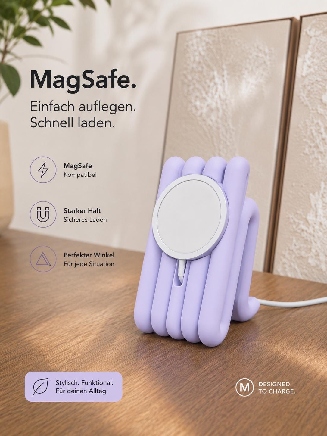 MagSafe Ladestation | Handyhalter für Apple MagSafe Ladegerät | 3D Druck | Smartphone Ständer | Schreibtisch Zubehör | Pastellrosa
