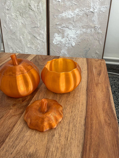 Kürbis Teelichthalter mit Deckel | Herbstdeko aus dem 3D-Drucker | Kürbis Windlicht für LED-Teelichter | Halloween & Herbst