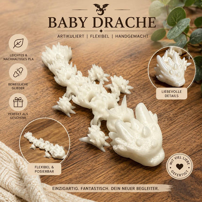 Kristalldrache | Bewegliche 3D-Druck Figur | Flexi Drache | Glow in the Dark optional