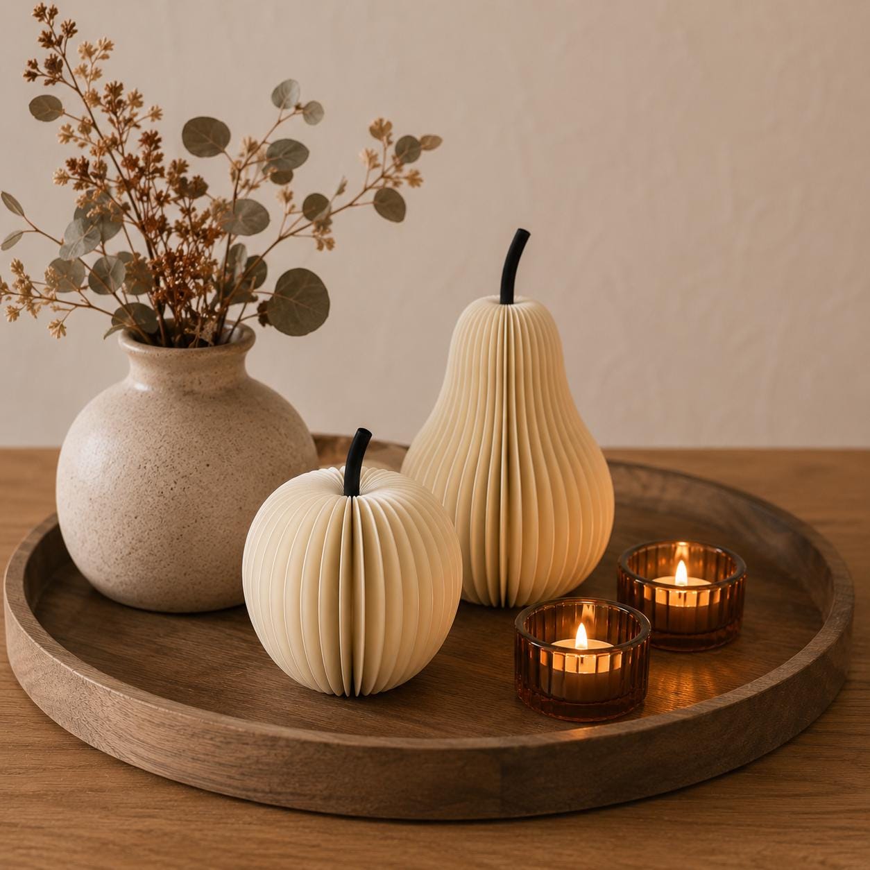 Papieroptik Herbstdeko Set | Apfel & Birne Deko | Minimalistische Tischdeko | Scandi Herbstdeko | Moderne Dekofrüchte | Geschenkidee