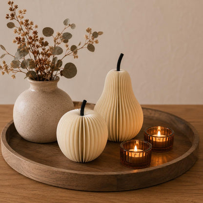 Papieroptik Herbstdeko Set | Apfel & Birne Deko | Minimalistische Tischdeko | Scandi Herbstdeko | Moderne Dekofrüchte | Geschenkidee
