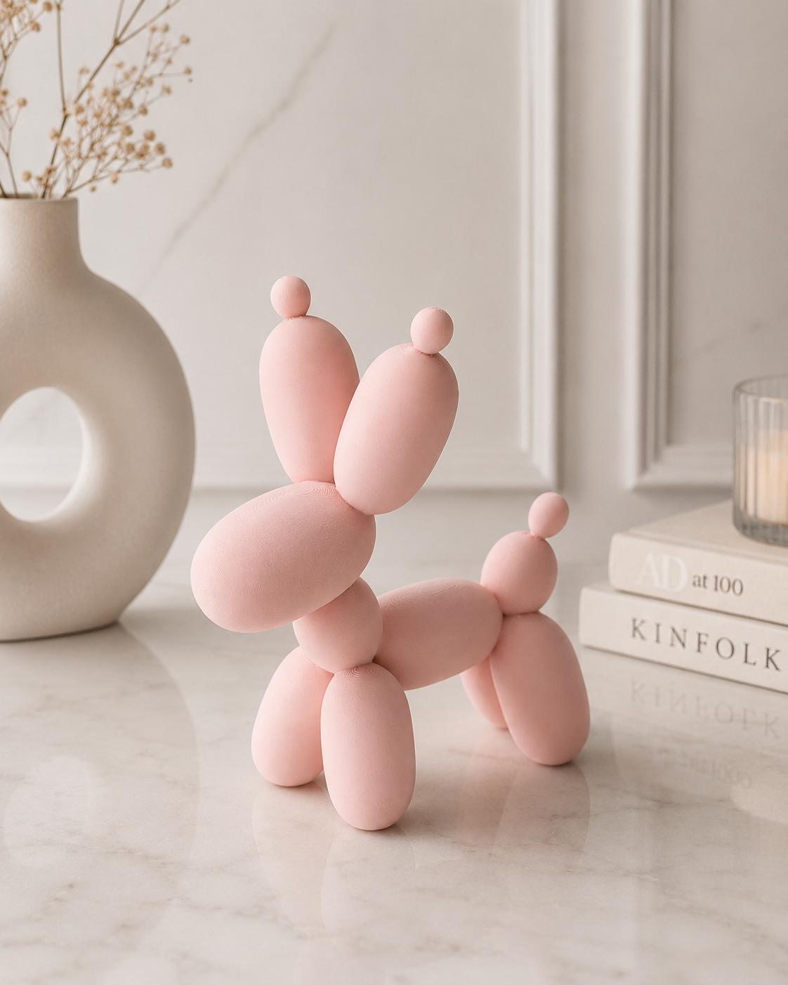 Ballonhund Dekofigur | Moderne 3D Druck Skulptur | Minimalistische Hundestatue | Pastellfarbene Wohnungsdeko