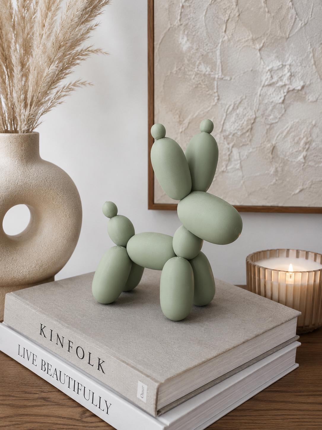 Ballonhund Dekofigur | Moderne 3D Druck Skulptur | Minimalistische Hundestatue | Pastellfarbene Wohnungsdeko