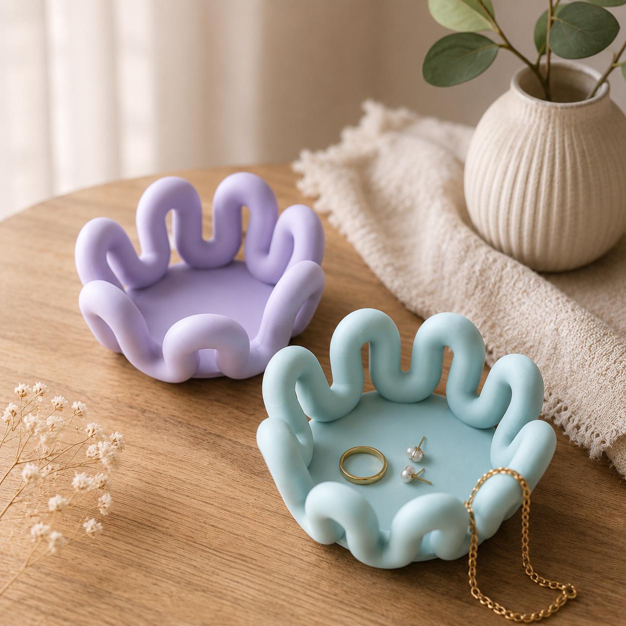 Wellen Schmuckschale | Moderne Ablageschale aus dem 3D-Drucker | Schmuck Organizer | Dekoschale in Pastellfarben | Geschenk für Frauen