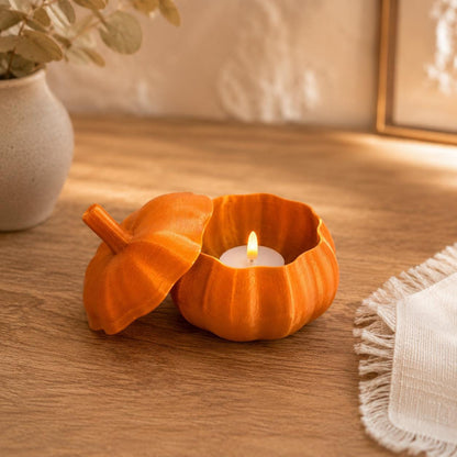 Kürbis Teelichthalter mit Deckel | Herbstdeko aus dem 3D-Drucker | Kürbis Windlicht für LED-Teelichter | Halloween & Herbst
