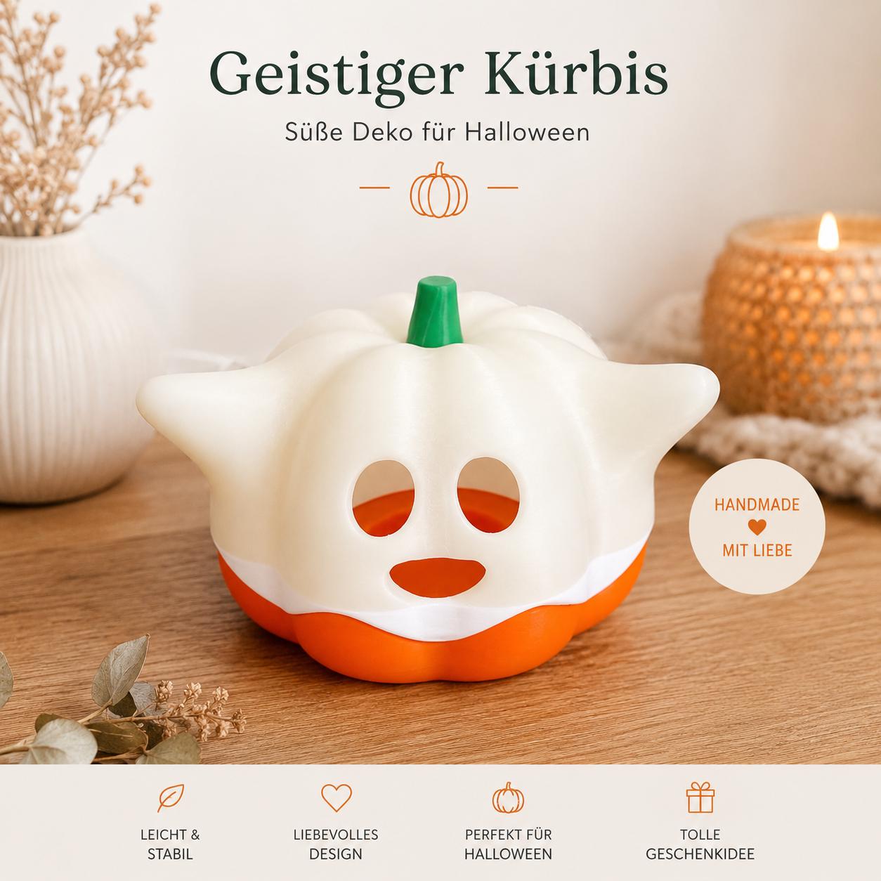 Geister Kürbis Teelichthalter | Halloween Deko | 3D Druck | Kürbisgeist mit LED Teelicht | Herbstdeko
