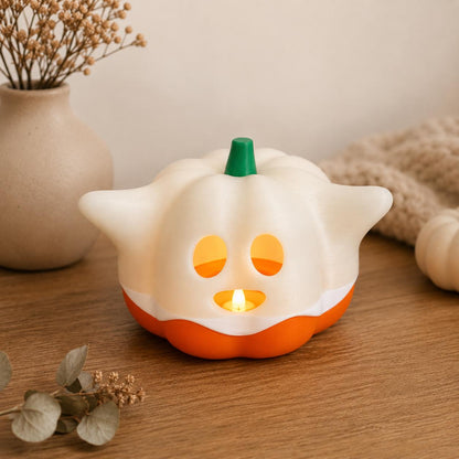 Geister Kürbis Teelichthalter | Halloween Deko | 3D Druck | Kürbisgeist mit LED Teelicht | Herbstdeko