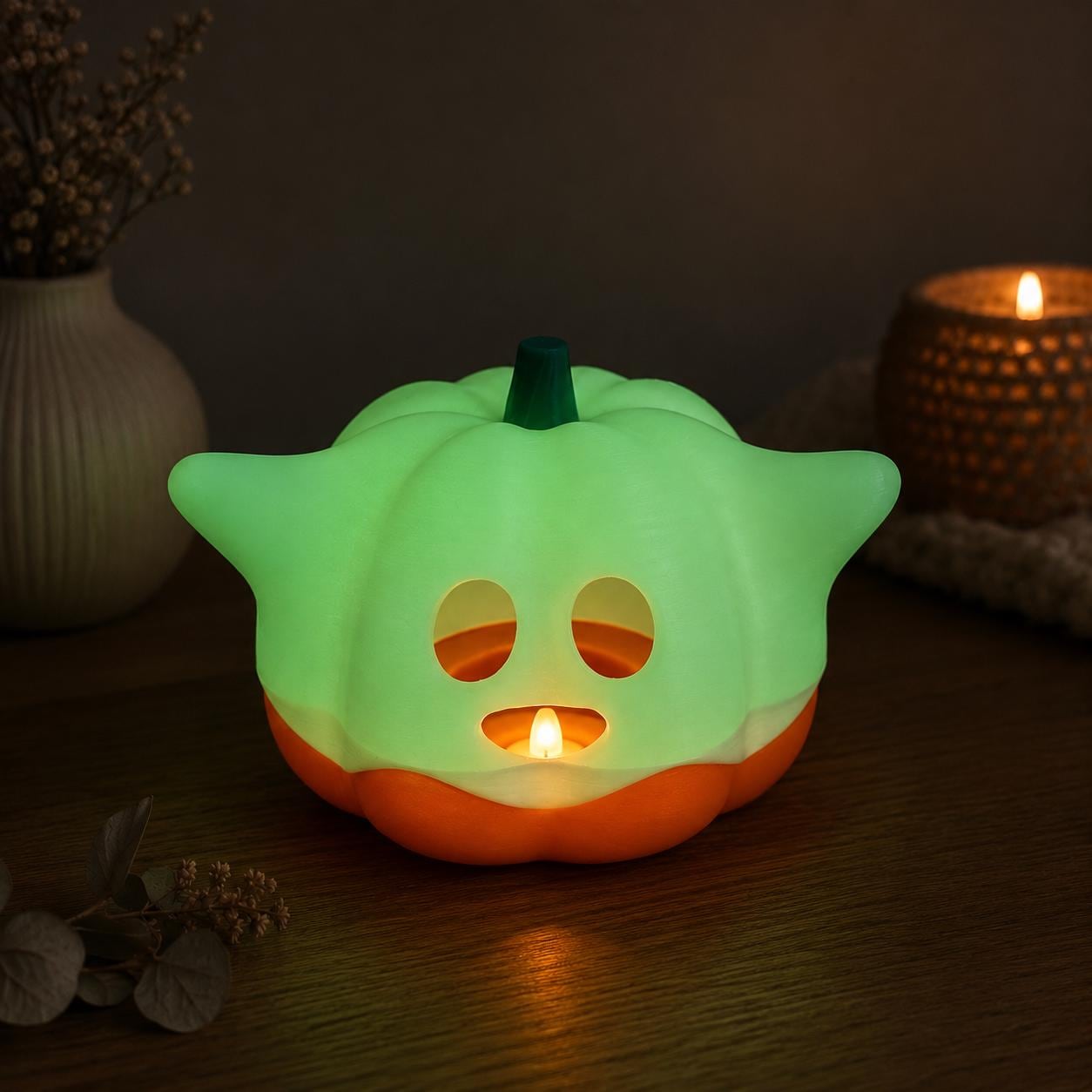 Geister Kürbis Teelichthalter | Halloween Deko | 3D Druck | Kürbisgeist mit LED Teelicht | Herbstdeko