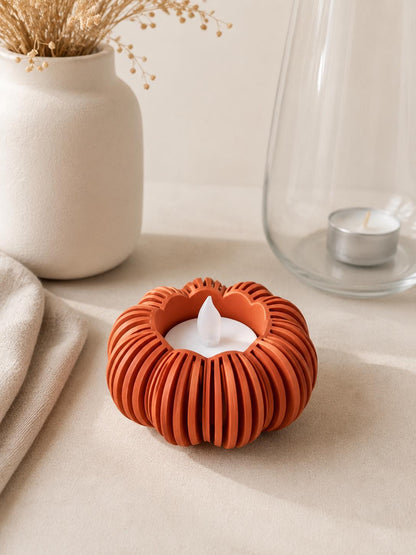 Kürbis LED-Teelichthalter | Herbstdeko 3D-Druck | Kürbis Windlicht | Deko in Herbstfarben