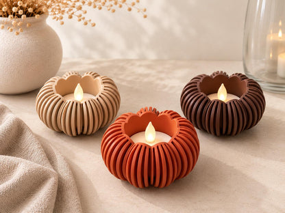 Kürbis LED-Teelichthalter | Herbstdeko 3D-Druck | Kürbis Windlicht | Deko in Herbstfarben