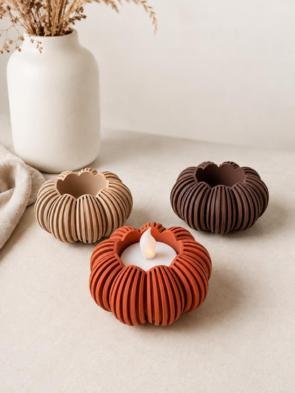 Kürbis LED-Teelichthalter | Herbstdeko 3D-Druck | Kürbis Windlicht | Deko in Herbstfarben