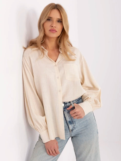 Sommerliches Oversize-Leinenhemd mit eleganten Puffärmeln.