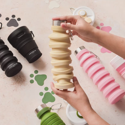 Stilvolle, schwarze Wasserflasche mit Edelstahlverschluss – perfekt für deinen Hundespaziergang.