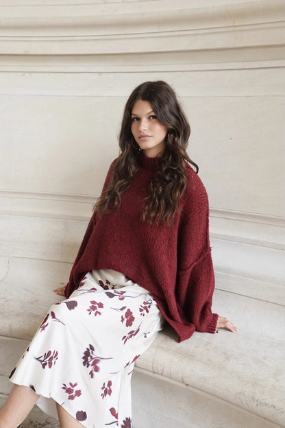 Kuscheliger Damen-Strickpullover aus Wollmix - burgunder