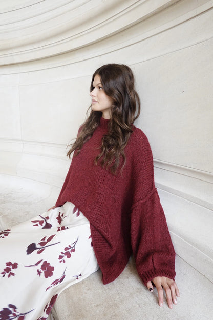 Kuscheliger Damen-Strickpullover aus Wollmix - burgunder