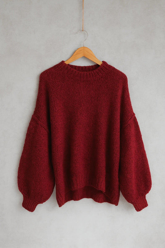 Kuscheliger Damen-Strickpullover aus Wollmix - burgunder